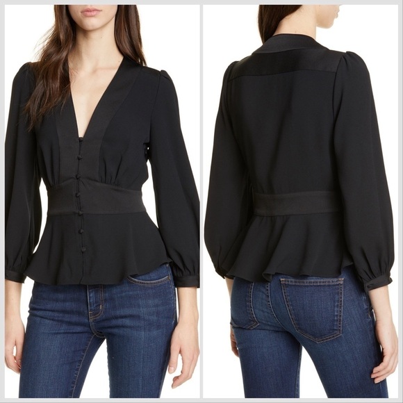 JOIE Monisha Black Shawl Collar Peplum Blouse Sz M - Picture 1 of 14